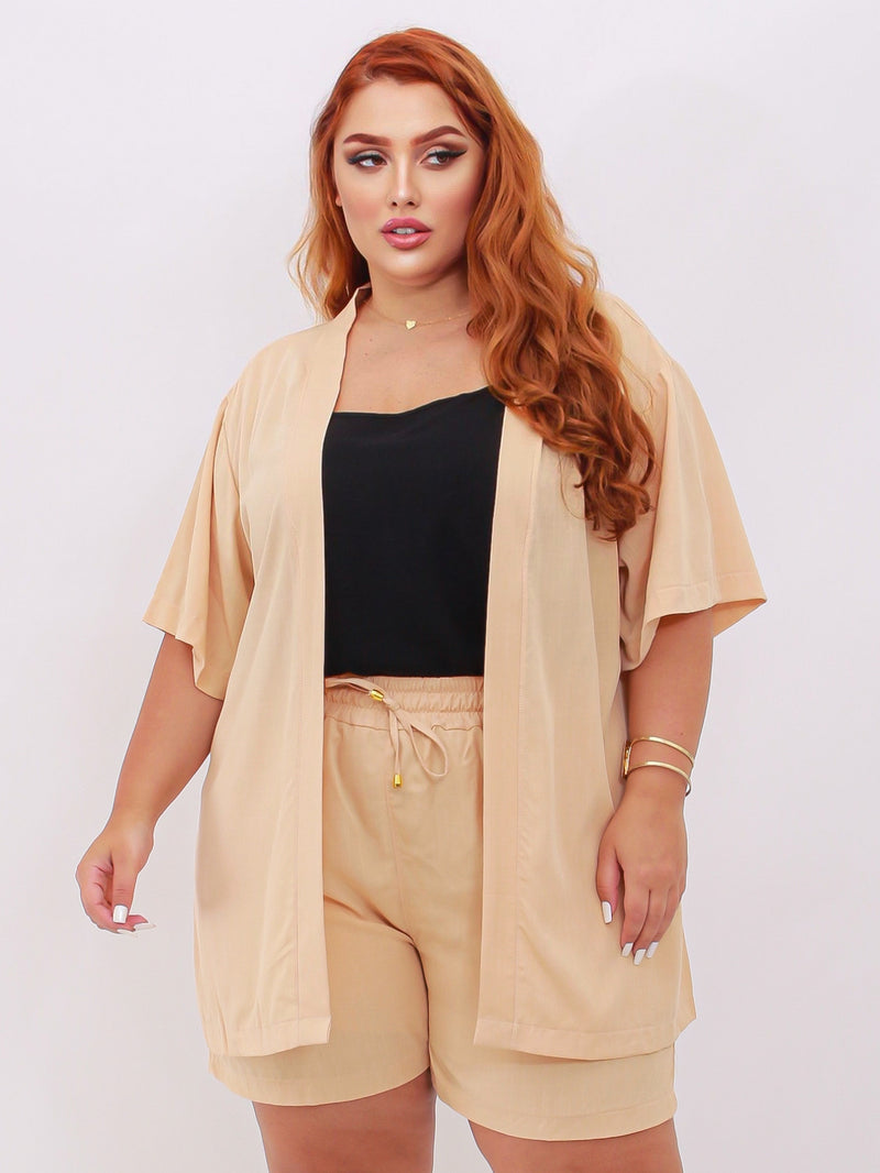 Conjunto Feminino Kimono/Cardigan e Short Plus Size